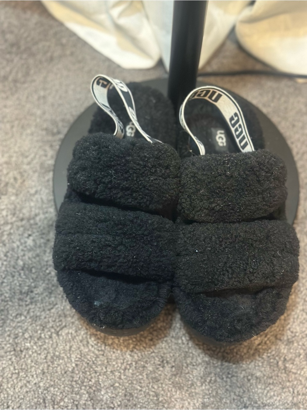 UGG Oh Fluffita Black Shearling Platform Sandals Women’s Size 8